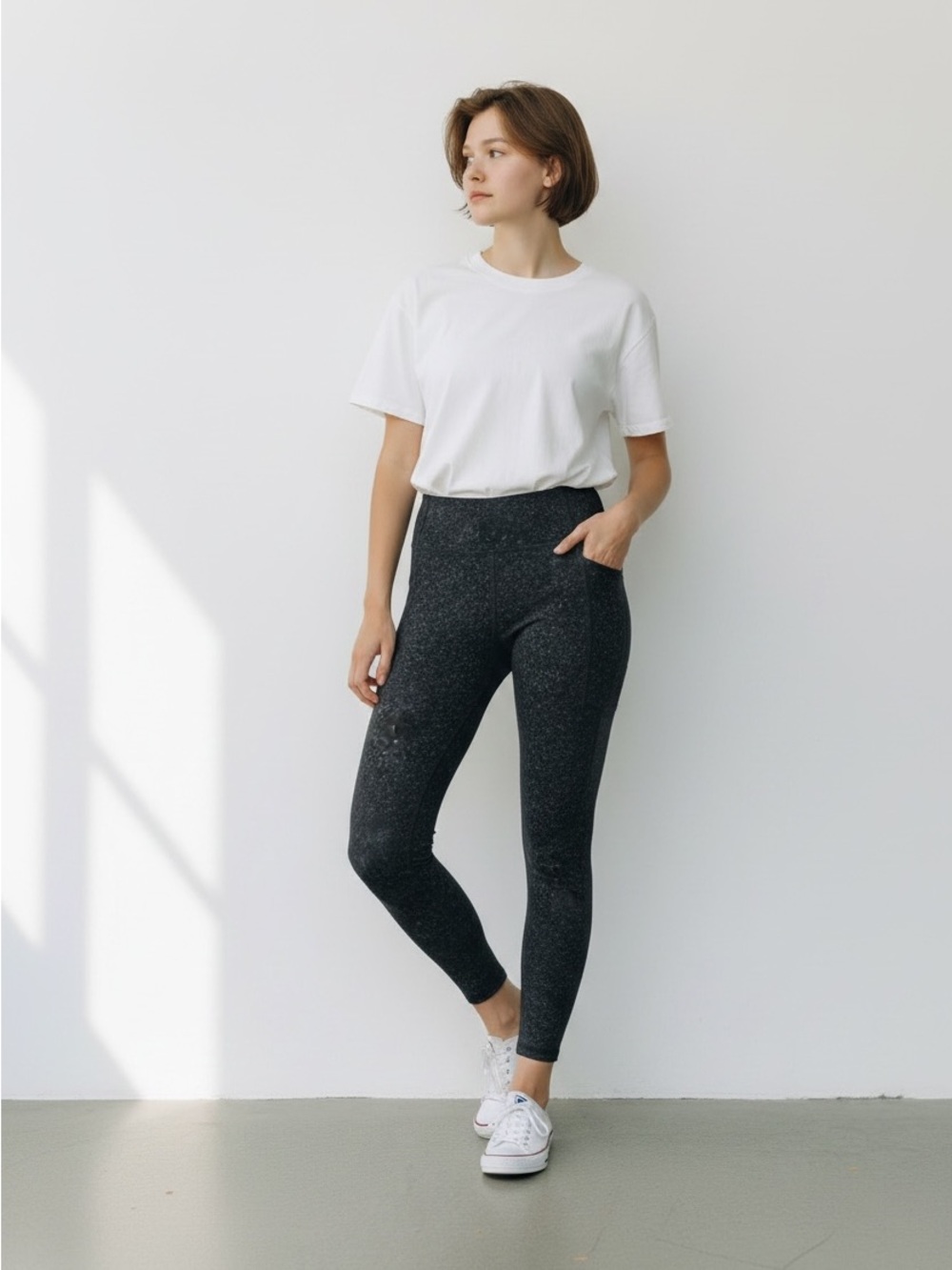 High-Rise Black Speckled Leggings - Women Large Maurices